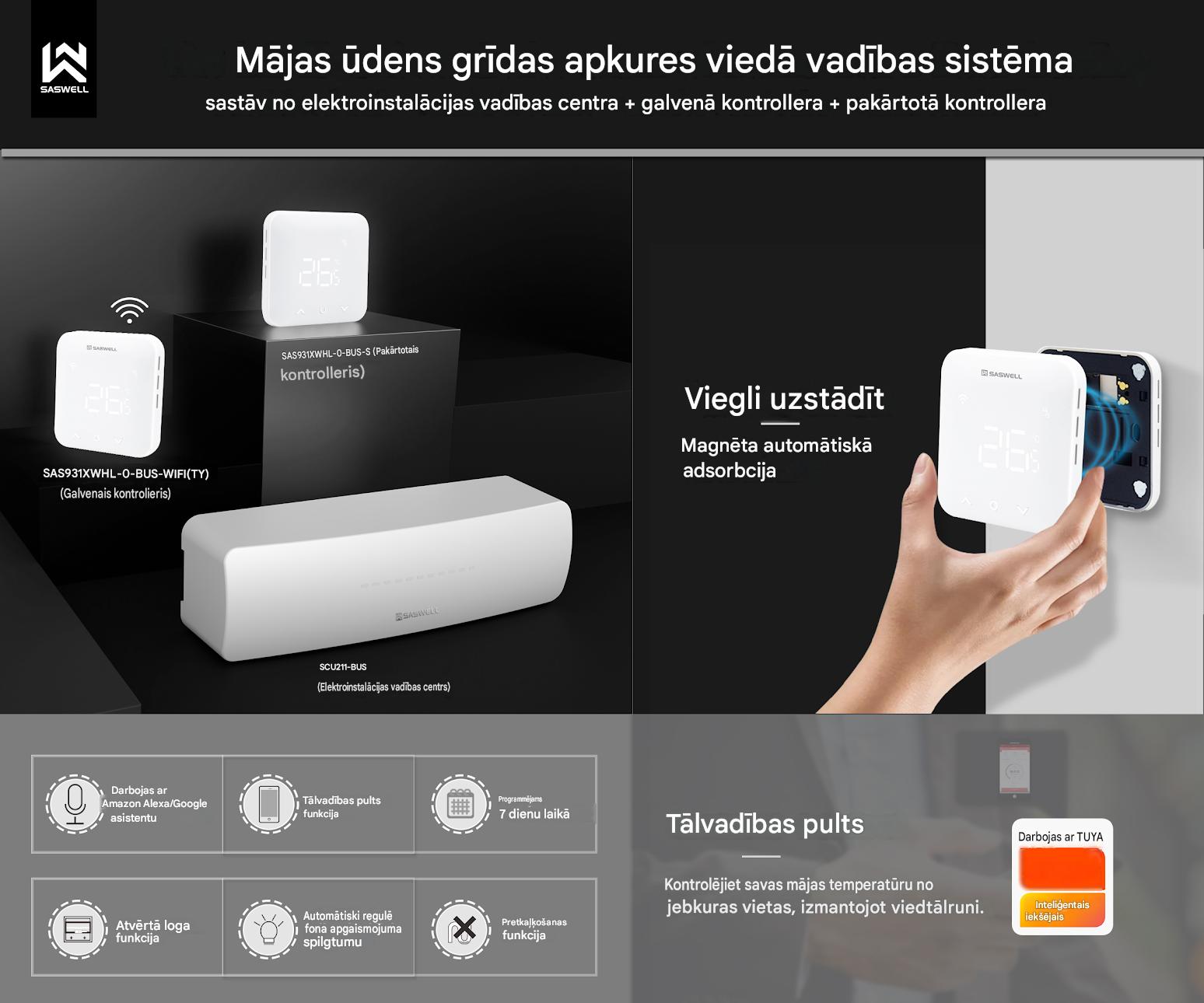 Silto grīdu kontrolieris ar 1 bezmaksas telpas sensoru — SAS931XWHL